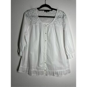Bonita Women’s Bohemian Button Up Cotton Lace Trim Blouse Size 46 EU/ L US White